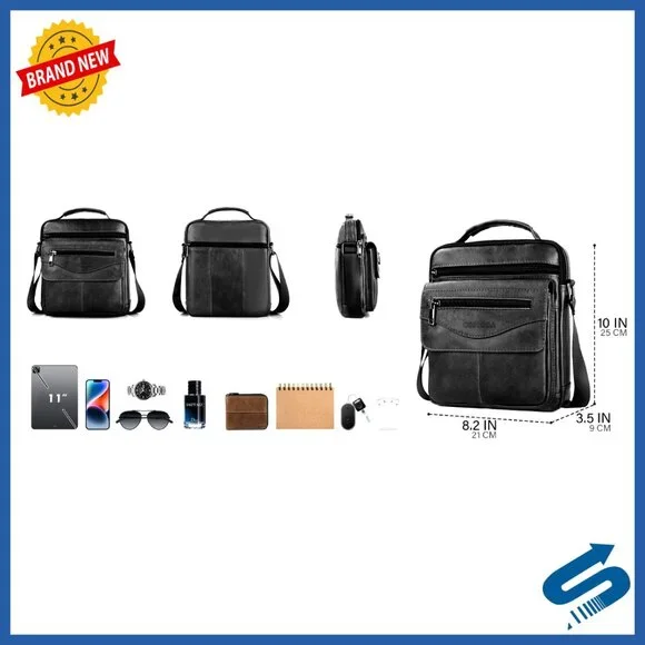 Leather Crossbody Messenger Bag Travel Satchel Shoulder Bag Men's Organizer